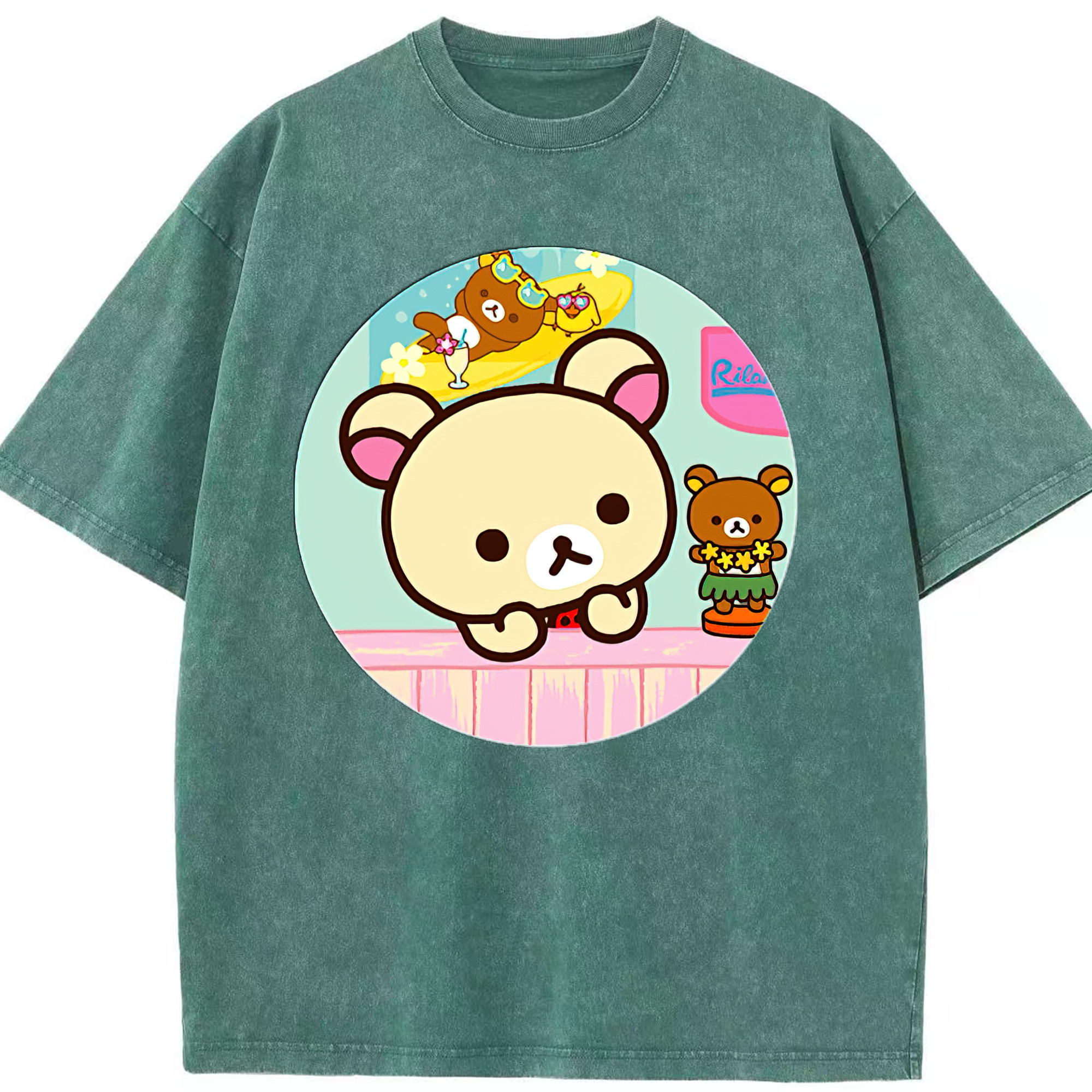 （画像用） リラックマ リラックマ キイロイトリ Rilakkuma Korilakkuma Kiiroitori 綿100% ヴィンテージ風 半袖Tシャツ（フロントプリント）